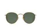 Ray-Ban Round Metal RB3447 gold round sunglasses, angled view