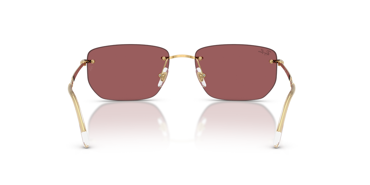 Ray-Ban RB3768 gold irregular sunglasses with red mirror lenses, detail view