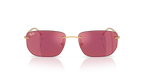 Ray-Ban RB3768 gold irregular sunglasses with red mirror lenses, angled view
