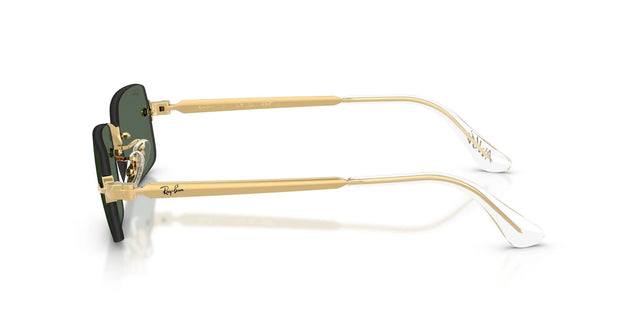 Ray-Ban x A$AP Rocky RB3928 gold rimless sunglasses with green lenses, angled view