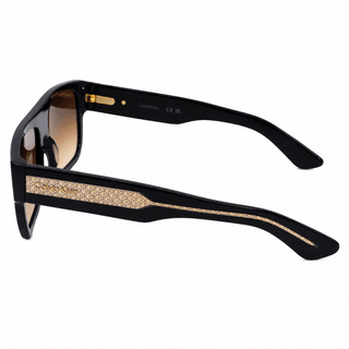 Side profile of Calvin Klein CK26529SI sunglasses showing premium black acetate temples with Calvin Klein branding