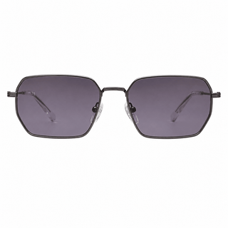 Front view of Calvin Klein Jeans CKJ26209SI sunglasses with a grey metal hexagon frame and black lenses