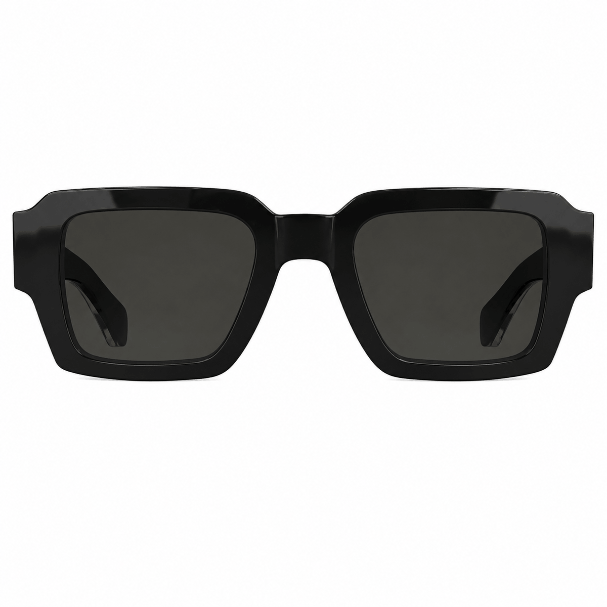 Front view of Calvin Klein CK25538S square sunglasses featuring a glossy black acetate frame with black UV-protective lenses.