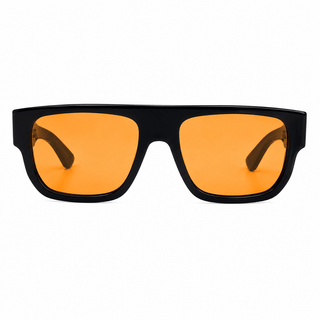 Front view of Calvin Klein CK26529SI sunglasses with black square frame and orange UV lenses