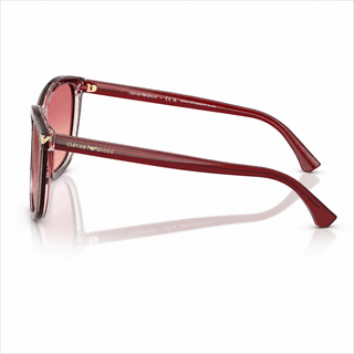 Side profile of Emporio Armani EA4060 sunglasses showcasing the glossy burgundy acetate temples with signature gold Eagle logo and premium Italian craftsmanship. Shop authentic designer eyewear at Vision Optique, Gurugram.