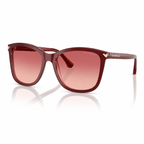 Front angle view of authentic Emporio Armani EA4060 oversized sunglasses featuring a glossy burgundy frame with pink-to-red gradient lenses and luxury gold temple detailing. Available at Vision Optique, DLF Phase 4, Gurugram.