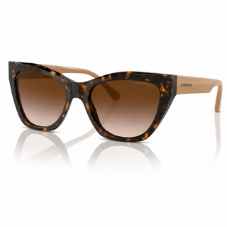 Emporio Armani EA4176 cat-eye sunglasses with shiny tortoiseshell front, blush beige temples and gradient brown lenses