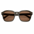 Front view of Emporio Armani EA4245U sunglasses with shiny transparent grey frame and dark brown lenses