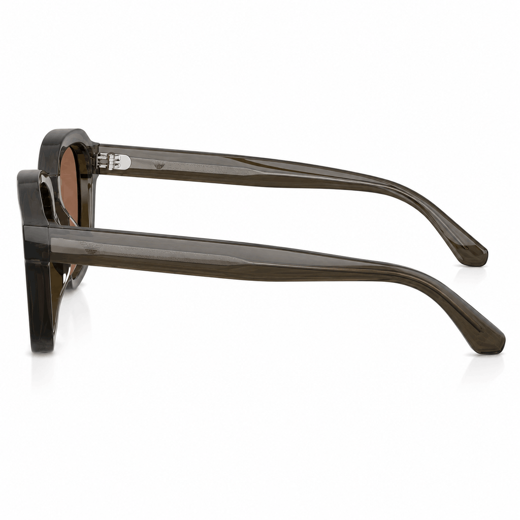 Side profile of Emporio Armani EA4245U showing transparent grey acetate temples