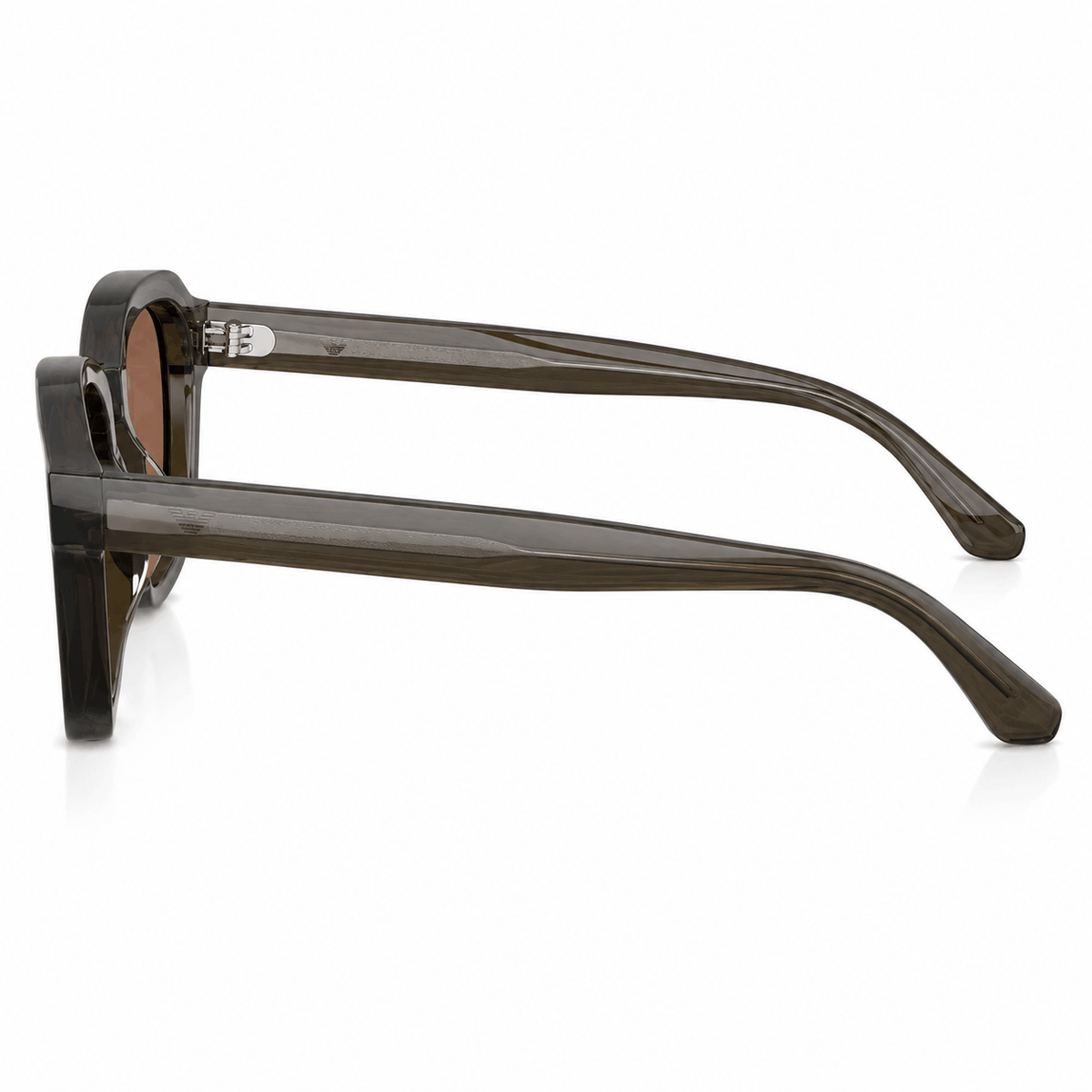 Side profile of Emporio Armani EA4245U showing transparent grey acetate temples