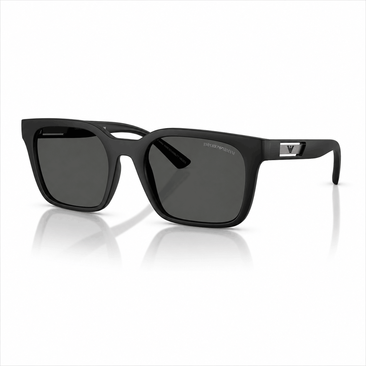 Front angle view of authentic Emporio Armani EA4269 sunglasses featuring a matte black rectangular frame with dark grey UV protective lenses. Available at Vision Optique, Supermart 1, DLF Phase 4, Gurugram.