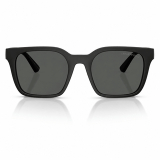 Front view of authentic Emporio Armani EA4269 rectangular sunglasses featuring a matte black full-rim frame with dark grey lenses. Premium Italian designer sunglasses available at Vision Optique, Gurugram.