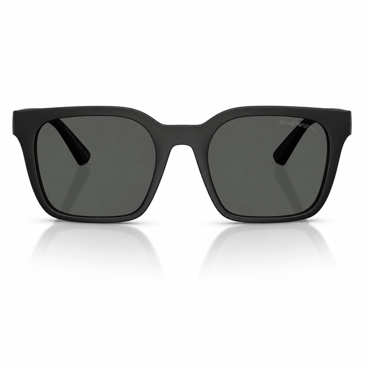 Front view of authentic Emporio Armani EA4269 rectangular sunglasses featuring a matte black full-rim frame with dark grey lenses. Premium Italian designer sunglasses available at Vision Optique, Gurugram.