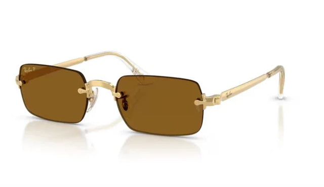 Ray-Ban x A$AP Rocky RB3928 gold rimless sunglasses with brown polarized lenses, front view