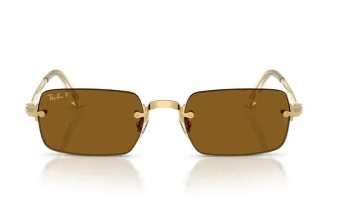 Ray-Ban × A$AP Rocky Rimless Sunglasses – Gold Frame with Dark Brown Polarized Lenses (RB3928