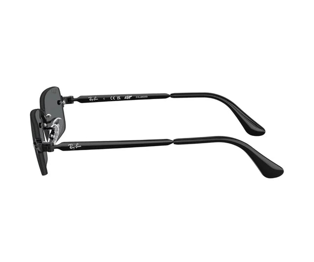 Ray-Ban x A$AP Rocky RB3928 black rimless sunglasses with black polarized lenses, angled view