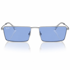 Front view of Ray-Ban RB3741 Emy sunglasses showcasing a polished silver full-rim metal frame with stylish blue lenses. Shop authentic Ray-Ban designer eyewear at Vision Optique, Gurugram.