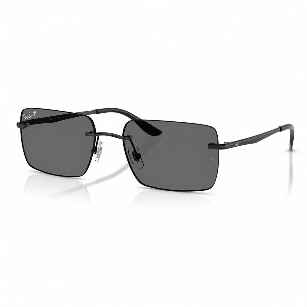 Ray-Ban RB3786I rectangle sunglasses black frame dark grey polarized lenses angled view