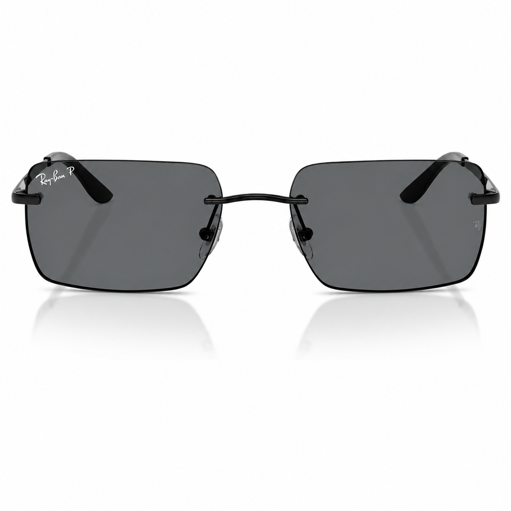 Ray-Ban RB3786I rectangle sunglasses black frame dark grey polarized lenses front view