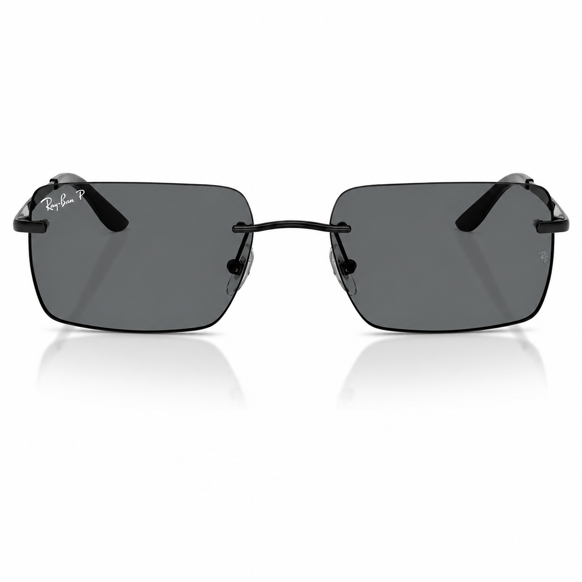 Ray-Ban RB3786I rectangle sunglasses black frame dark grey polarized lenses front view