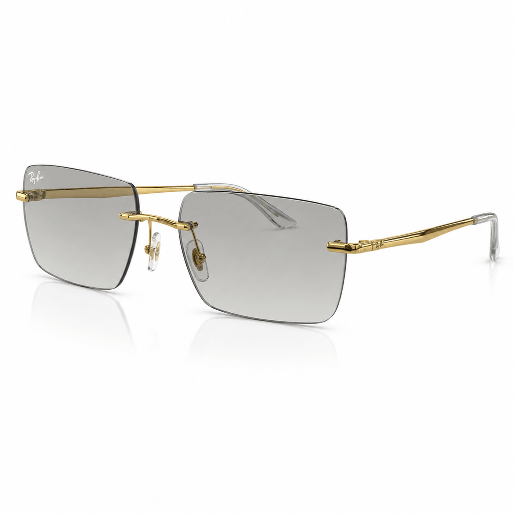 Ray-Ban RB3786I rectangle sunglasses gold frame light grey lenses angled view