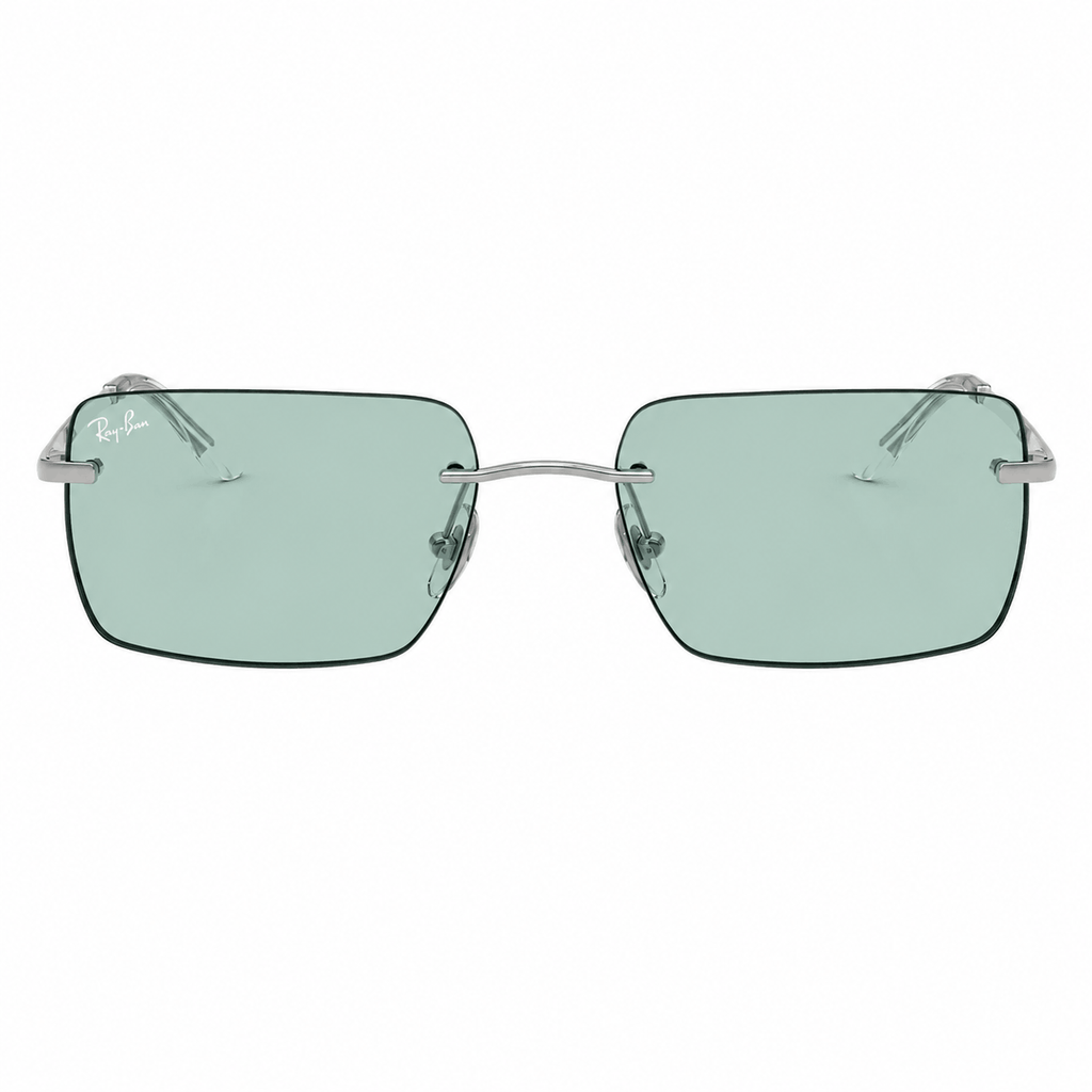 Ray-Ban RB3786I rectangle sunglasses silver frame light blue lenses front view