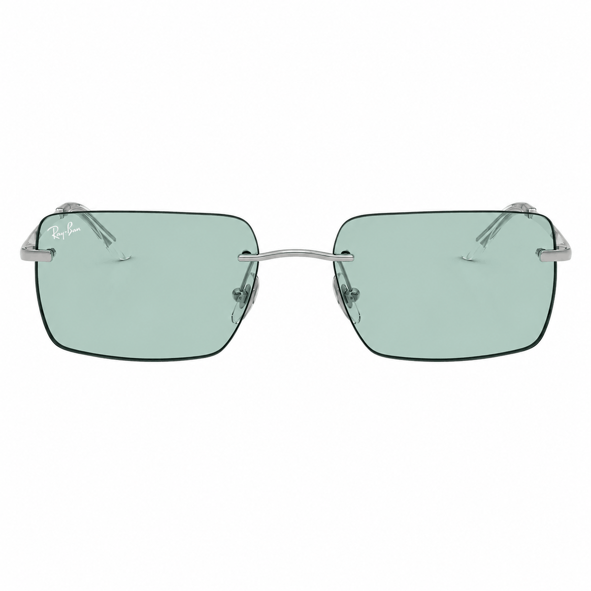 Ray-Ban RB3786I rectangle sunglasses silver frame light blue lenses front view