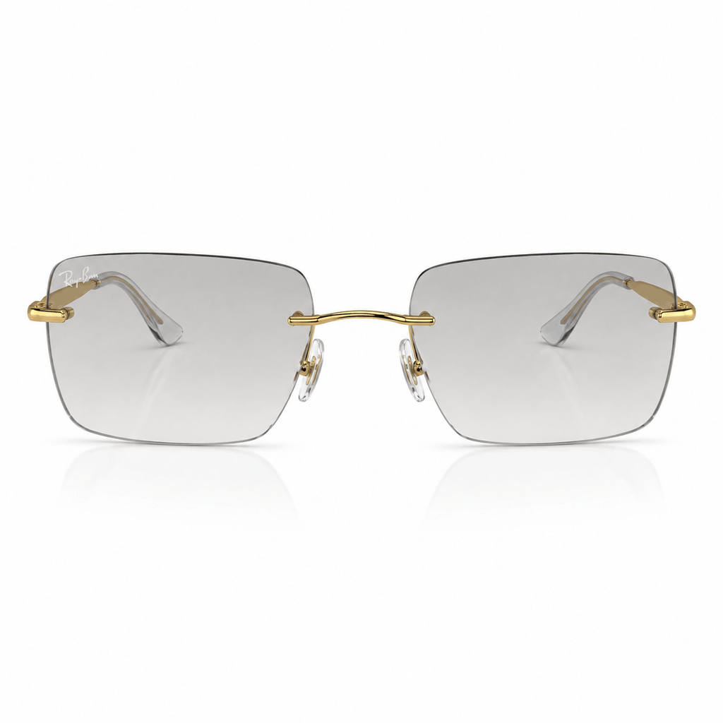 Ray-Ban RB3786I rectangle sunglasses gold frame with light grey lenses front view