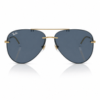 Ray-Ban RB3791 aviator sunglasses with gold frame and dark blue lenses front view