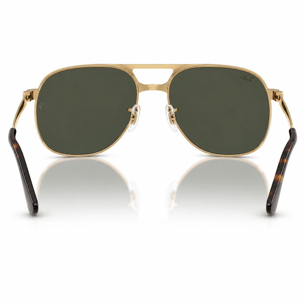 Ray-Ban RB3793 BILL MAX square aviator sunglasses rear view with gold frame and G-15 green lenses Rear View