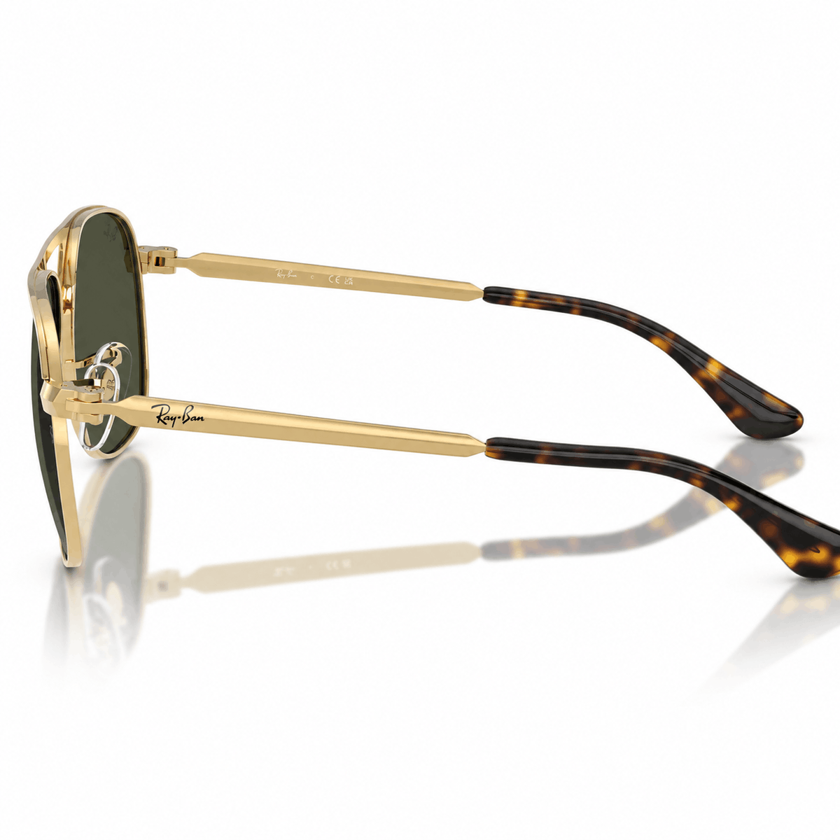 Ray-Ban RB3793 BILL MAX square aviator sunglasses side view with gold frame and G-15 green lenses Side View