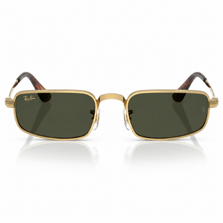 Front view of authentic Ray-Ban × A$AP Rocky limited-edition full-frame rectangular sunglasses with a premium gold metal frame and legendary G-15 green lenses. Shop genuine luxury eyewear at Vision Optique, Gurugram.