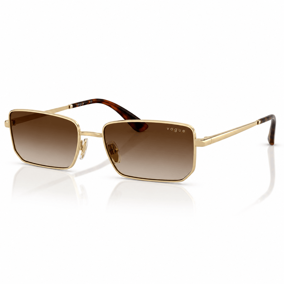 Vogue VO4352S rectangle sunglasses with gold frame and gradient brown lenses angled view