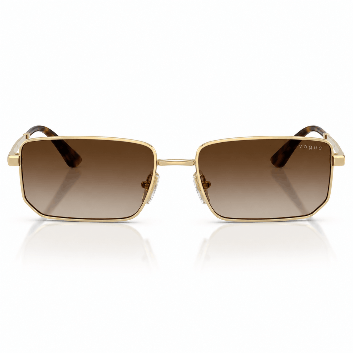 Vogue VO4352S rectangle sunglasses with gold frame and gradient brown lenses front view