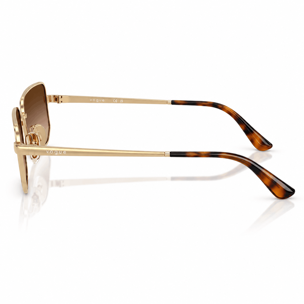 Vogue VO4352S rectangle sunglasses with gold frame and gradient brown lenses side view