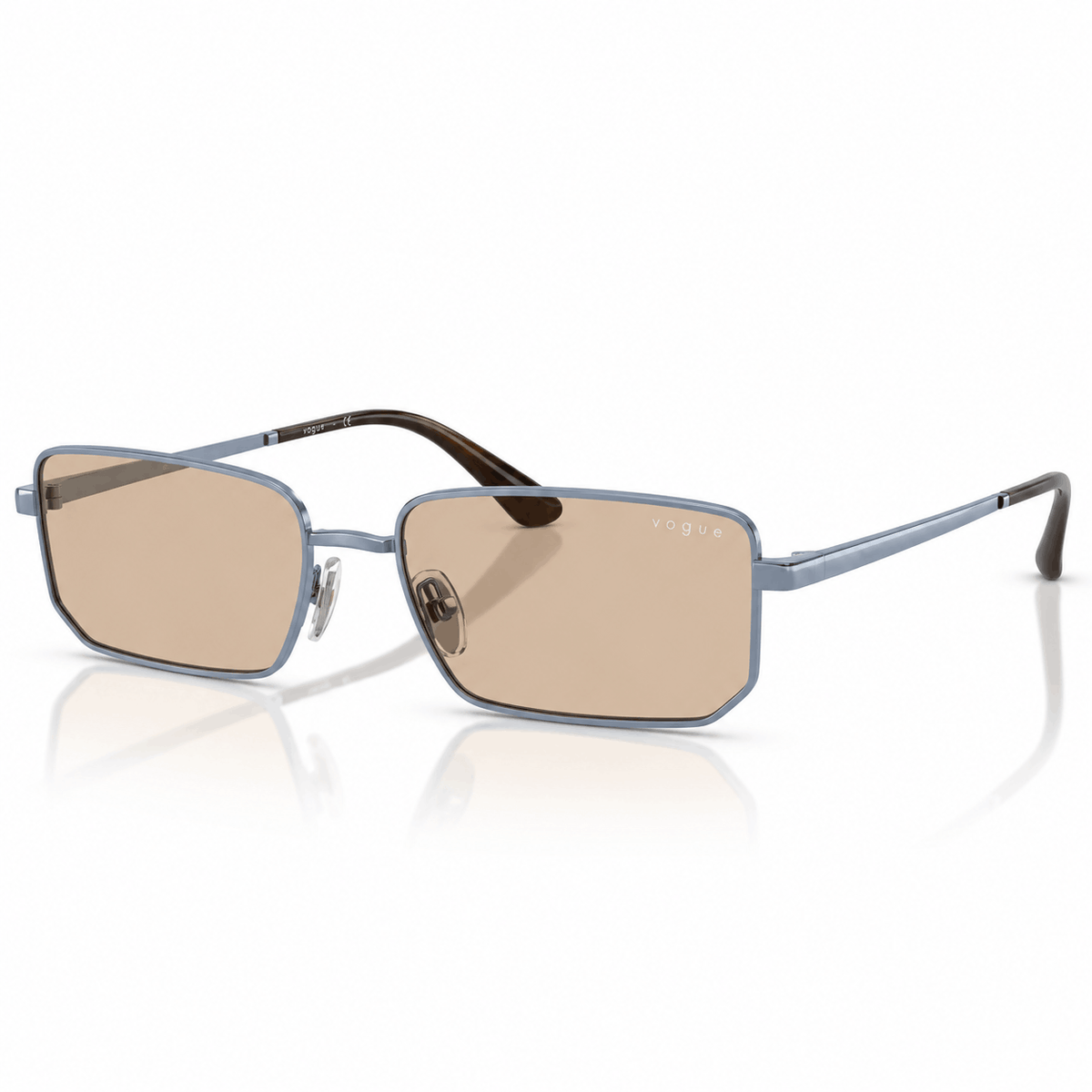 Vogue VO4352S rectangle sunglasses with light blue frame and light brown lenses angled view