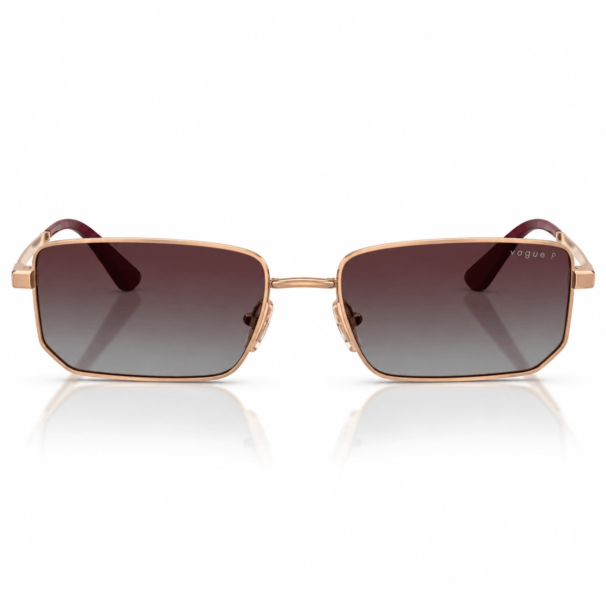 Vogue VO4352S rectangle sunglasses with rose gold frame and polarized grey gradient violet lenses front view