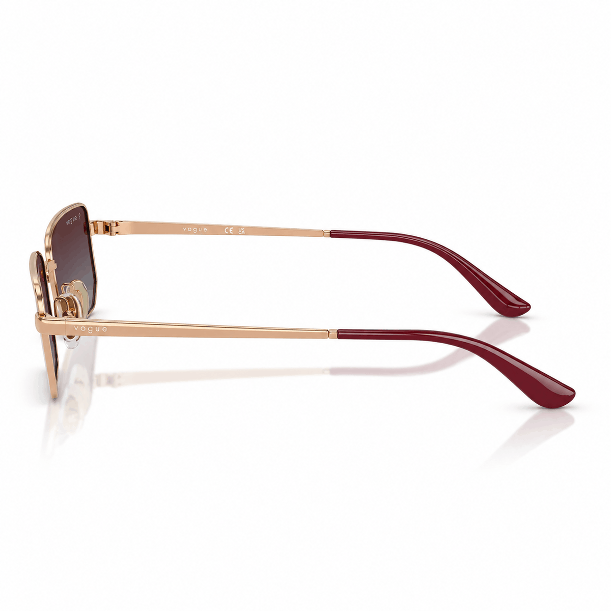Vogue VO4352S rectangle sunglasses with rose gold frame and polarized grey gradient violet lenses side view