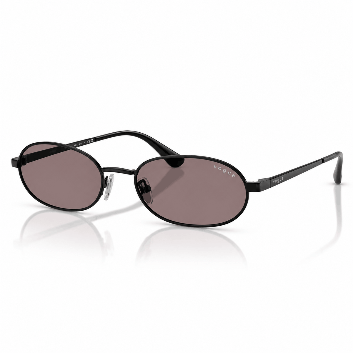Vogue VO4353S oval sunglasses with black frame and dark purple lenses angled view