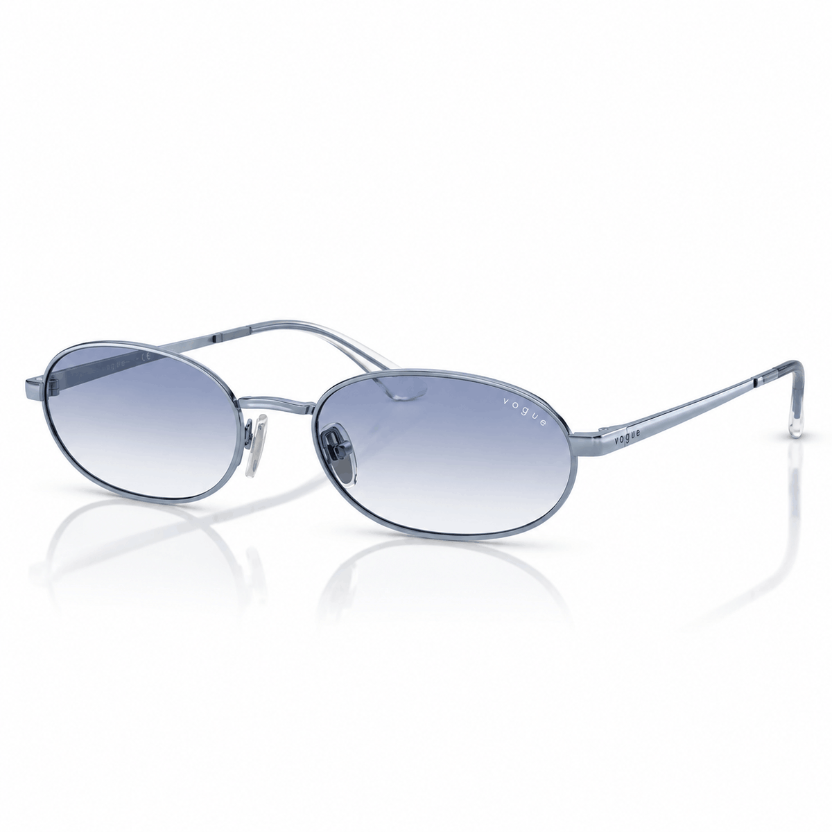 Vogue VO4353S oval sunglasses with light blue frame and gradient light blue lenses angled view