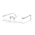 Three-quarter perspective view of limited-edition Ray-Ban x A$AP Rocky RB3928V rimless rectangular optical glasses in polished silver