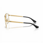 Side-profile angle of Ray-Ban Bill Max RB3793V displaying flat gold metal temples, engraved Ray-Ban signature, and black acetate tips