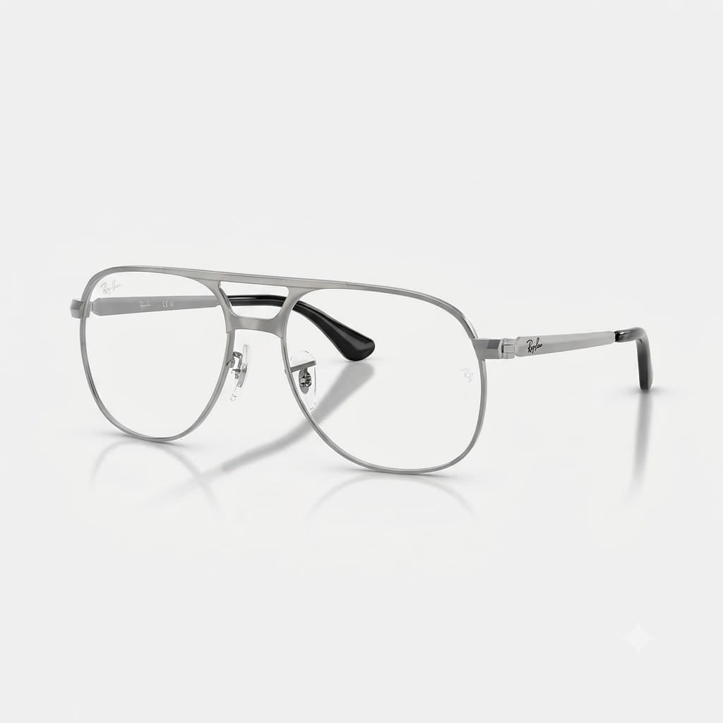 Three-quarter perspective view of Ray-Ban Bill Max RB3793V square aviator frames in gunmetal with clear demo