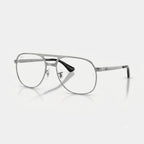 Three-quarter perspective view of Ray-Ban Bill Max RB3793V square aviator frames in gunmetal with clear demo
