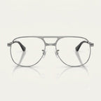 Direct front view of Ray-Ban Bill Max RB3793V double-bridge navigator eyeglasses in brushed silver gunmetal metal