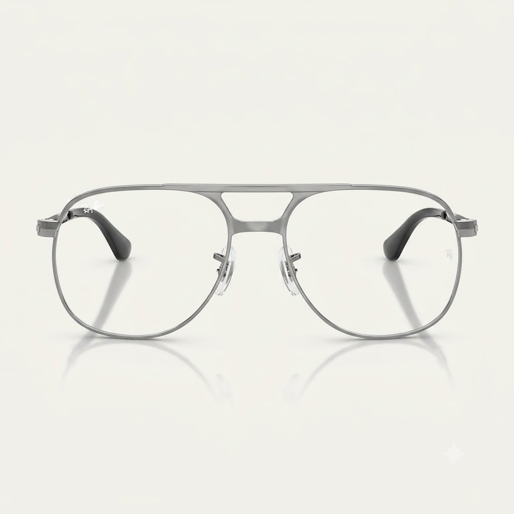 Direct front view of Ray-Ban Bill Max RB3793V double-bridge navigator eyeglasses in brushed silver gunmetal metal