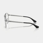 ide-profile angle of Ray-Ban Bill Max RB3793V showing flat silver metal temples, Ray-Ban signature, and black acetate tips