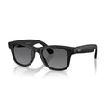Angled view of Ray-Ban Meta Wayfarer Gen 2 matte black smart sunglasses showing gradient lenses, camera detail and branded temples.