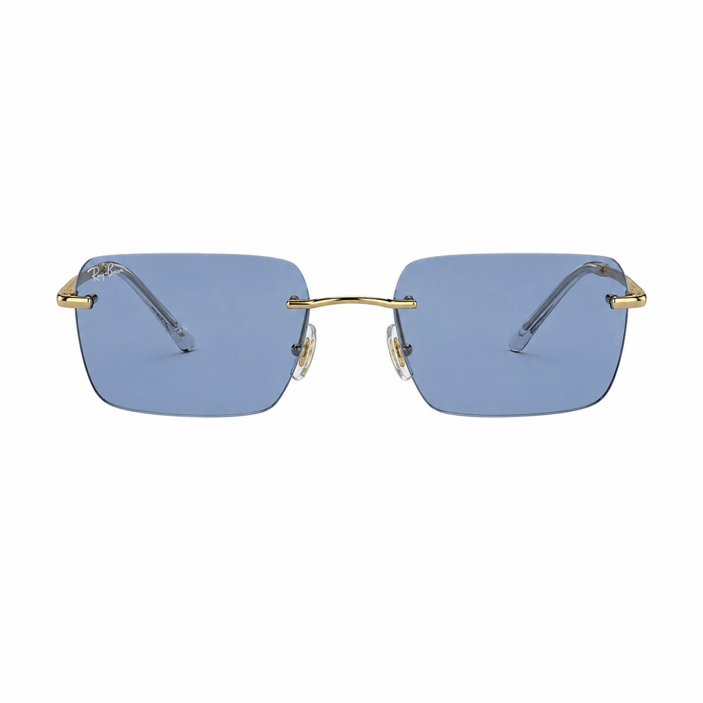 Ray-Ban RB3786I rectangle sunglasses gold frame with dark blue lenses front view