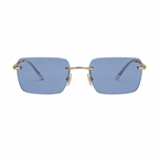 Ray-Ban RB3786I rectangle sunglasses gold frame with dark blue lenses front view